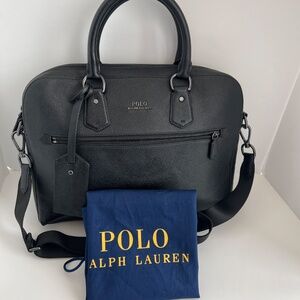 Like New Polo Ralph Lauren High Quality Black Pebbled Leather Briefcase 16 x 12"